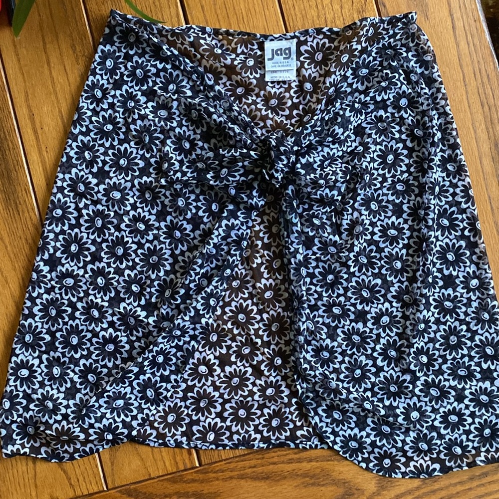 Black & White Floral Swimsuit Tie Bottom Coverup